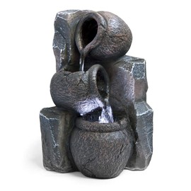 Serene Life Premium SereneLife Table Waterfall Fountain (2-Tier), Cascading Tabletop Water Decoration, Indoor, Outdoor, Patio or Garden Use, Adjustable Water Pump Included (SLTWF25LED)