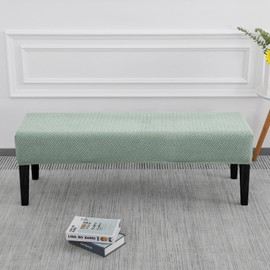 SPRINGRICO Stretch Dining Bench Cover, Removable Bench Slipcover Washable Bench Seat Protector Rectangle Bench Cover for Dining Room, Living Room, Bedroom, Kitchen (S3-Green)