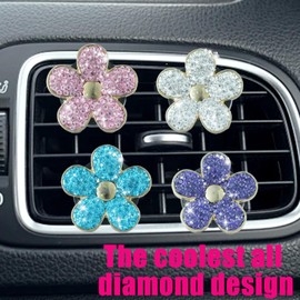 Car Decoration Lucky Flower Air Vent Clip Cute Car Air Freshener Car Interior Decor Charm Colorful Interior Accessories for Girls Women Large Size Diamond Design (pink Diamond, 2 Scent)