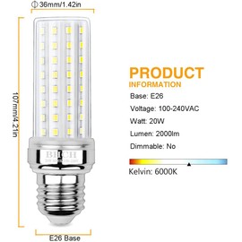 BHCH LED Corn Bulbs 20W, E26 Edison Screw Bulbs, 150W Incandescent Bulbs Equivalent, Daylight White 6000K, Non-Dimmable, Pack of 3