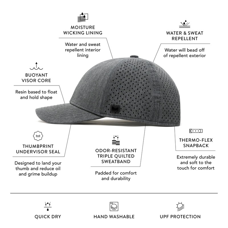 melin A-Game Hydro, Heather Charcoal, Men’s Performance Snapback Hats, Water-Resistant