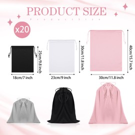 Hillban 20 Pcs Satin Adult Toy Bags with Drawstring Silk Adult Game Toy Organizer Lightweight Gift Pouch Multi Purpose Foldable Stuff Sack Travel Bags for Women Men, 3 Sizes(M,L,XL,Muted Color)