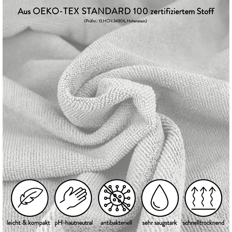 PEAQUE Fitness Towel with Zip Pocket, Microfibre with Terry Cloth
