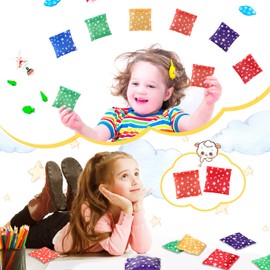 Macarrie 40 Pcs Small Bean Bags for Kids Mini Cornhole Bags Star Moon Tossing Beanbags Colorful Tossing Game Set for Toddler Preschool Classroom School Supplies Carnival Outdoor Activities 2.4''x2.4''