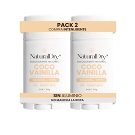 NaturalDry Desodorante Natural que SÍ FUNCIONA | Delicioso aroma Coco Vainilla | Sin Aluminio | Sin Parabenos | Desodorante Mujer | No macha la ropa | Protege del mal olor hasta 24 Horas | 50 G (2 Unidades)