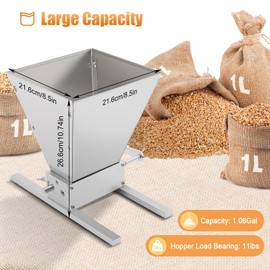 4 L Handcrank Mill Grinder 2 Roller Carbon Steel Grain Crusher Food Wheat Cereal Grinder Hand Mill Grinding Machine Adjustable Roller Gap 0-2.5mm Hand Crank & Electric Drill Grain Mill