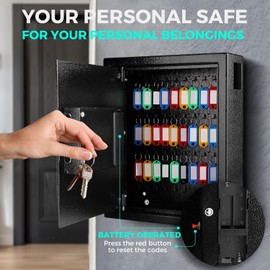 Flexzion Key Box Wall Mount With Code, Key Cabinet, Key Deposit Slot, 40 Key Holder Organizer Locker Case, Colored Key Tags Wall Mounted Lock Box For Keys Storage (Black)
