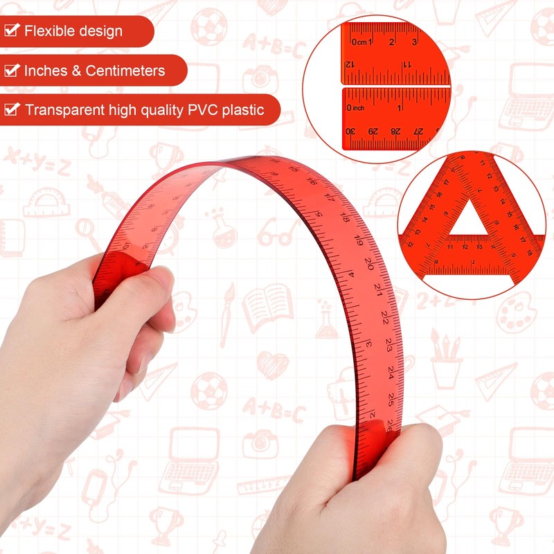 Zonon 2 Pack 12'' Plastic Ruler and 6'' Plastic Protractor