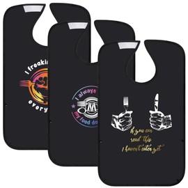 Adult Bibs-3 Pcs Washable Clothing Protector with Crumb Catcher, Reusable Waterproof Large Feeding Adult Bibs for Men Black