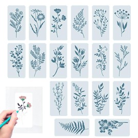 18 Pcs Reusable Stencils, Drawing Templates of Floral Leaves Nature Wild Flower Stencils for Painting on Wood, Leaf Stencils Flower and Plant Painting Template for Crafts Canvas DIY Window Wall Decor