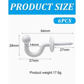 KGDUYC Pack of 6 Curtain Tiebacks Hooks Curtain Holder Wall Metal White U-Shaped End Curtain Holdback Wall Hooks Ball End Tieback Hooks for Curtains Home Decoration