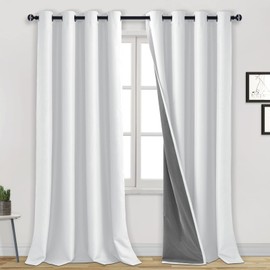DWCN 100% Blackout Curtains 95 Inches Long Total Blackout Thermal Insulated Full Room Darkening Noise Reducing 2 Panels Curtain with Black Liner for Hall and Studio (Greyish White,52" W x 95" L)