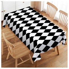 Walmsco Tablecloth Black White Diamond Pattern Decor For Dining Room Kitchen Rectangular Table Cover 132 * 178cm