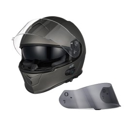 VCAN Bluetooth Integrated Full Face Motorcycle Helmet with Dual Visor (Flat Titanium, L)