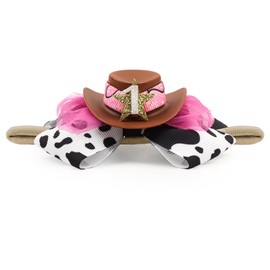 YanJie 3.5’’ Birthday Hair Bow for 1 Year Old Cowgirl Hat Bow Headbands for Girls Newborn Hair Accessories Rodeo Outfit for Girl Birthday Gifts