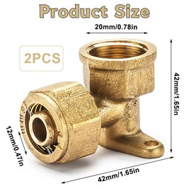 Beatific Pack of 2 1/2 Inch Brass Wall Disc, Screw Fitting Angle Transition 16 x 2 mm 90°, Composite Pipe System Screw Coupling Angle, 1/2 Inch Female Wall Angle, for Aluminium Composite Pipe and