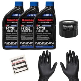 Arbor King 20W50 Oil Change Kit for Kawasaki FR651V FR691V FR730V FS481V FS541V FS600V FS651V FS691V FS730V (3) 99969-6298 (1) 49065-0721 (1) Service Reminder Decal (1) Set of Gloves