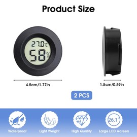 2 Pack LCD Digital Hygrometer Thermometer, Reptile Thermometer for Greenhouse Dehumidifiers Humidifiers Basement Babyroom Home Office, Switchable Celsius/Fahrenheit Black