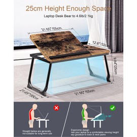 Bed Table, Laptop Desk 2023 Upgraded Vintage Laptop Tray with Foldable Legs Cup Slot, Retro Reading Book Holder Notebook Stand Breakfast Bed Table for Bed Carpet Sofa Terrace (Vintage)