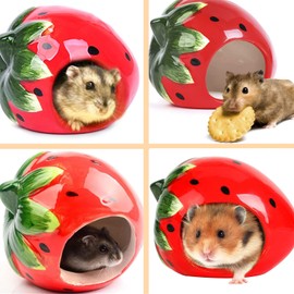 bangminda Small Animal Hideout Ceramic for Pets Hamster, Strawberry Shape, Small Animal Hideout Hamster Hideout, Adorable Hamster House, Cat Cave for Chinchilla Hamster