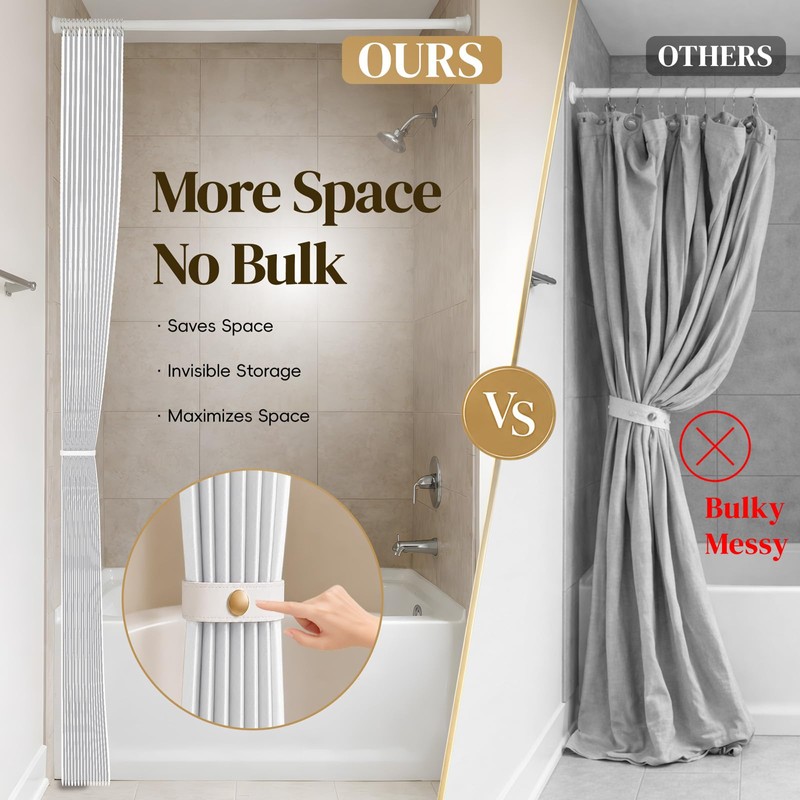 AJAZZ Magnetic Folding Shower Curtains Fabric Polyester Material Waterproof Shower
