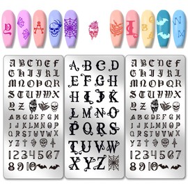 PH PandaHall 3pcs Letter Nail Stamping Plates Font Letters Number Nails Image Plates Gothic Style Skull Manicure Art Templates Alphabet Nail Art Stencils for Women Manicures DIY Design Printing