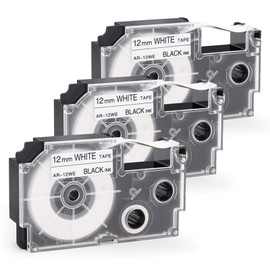 Invoker Compatible label tape to replace Casio XR-12WE XR-12WE1 label tape 12 mm x 8 m, for Casio KL-60 70e 100 100e 120 200 200E 300 750 780 820 2000 7400 hd1 label printing machines (3-pack)