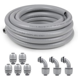 Elecoman 1 inch 25ft Liquid-Tight Conduit and Connector Kit,Flexible Non-Metallic Liquid Tight Electrical Conduit Kit with 5 Straight and 3 90-Degree Conduit Connector Fittings,1in. Dia…