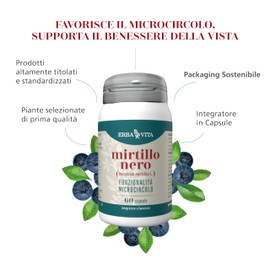 ERBA VITA Integratore Alimentare Di Mirtillo Nero - 60 Capsule - Fonte naturale di antocianosidi