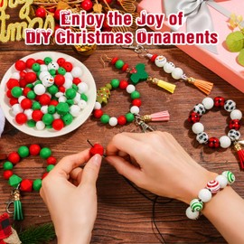 217 PCS Christmas Silicone Beads Bulk, 15mm Silicone Beads Xmas Christmas Wooden Beads Candy Cane Wood Beads Loose Rubber Beads Abacus Focal Beads for Keychain Necklace Making Pens Crafts Ornament