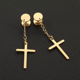 Unbranded 2 Piece Gold Dangling Cross Earrings - Ear Plugs, Punk, Goth, Alternative