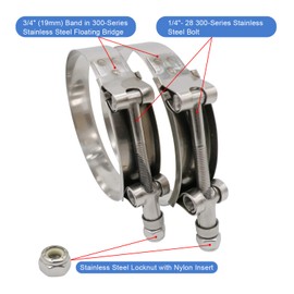 ROADFORMER 97mm - 105mm T-Bolt Hose O.D. Clamp - Working Range 3.81" - 4.13" for 4 inch Hose OD, Stainless Steel Bolt, SS Band Floating Bridge and Nylon Insert Locknut (97mm - 105mm, 2 pack)