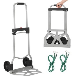 Folding Hand Truck, 180 Lbs Capacity Heavy Duty Portable Dolly Cart, Steel Trolley with Bungee Cord, Telescopic Handle and Rubber Wheels for Moving Shopping Travel Office Use