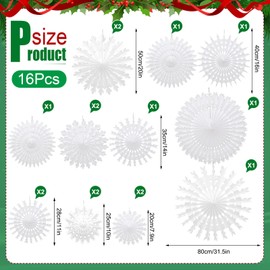 16pcs Huge Christmas Winter White Paper Snowflakes Large Christmas Snowflake Hanging Decorations Birthday Party Supplies Winter Indoor Home Wonderland Party Decor (Mixed 7.9"-31.5")