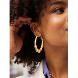 60mm Hoop Earrings Simple Cool 18K Gold Plated Lightweight Tube Bamboo Earrings for Women Party