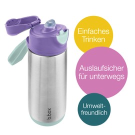 b.box Insulated spout water bottle for children, tilting and drinking, keeps drinks cold for up to 15 hours and warm for 8 hours, 500 ml