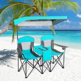 Portable Folding Camping Canopy Chair with Cup Holder Outdoor FurnitureColor: Turquoise1