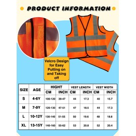 10 Pack Kids Hi Vis Vests with Reflective Strips Child High Vis Vest Bulk Children Hi Visibility Safety Vest for Girls Boys Outdoor Activities, Orange (S, 4-6 years(100-120 cm))