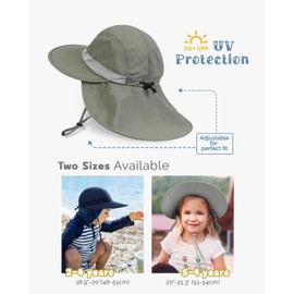Creekstone Toddler Kids Sun Hat with Neck Flap UV Protection Wide Brim Summer Beach Hat for Toddler Girls Boys 2-9 Years (CA/US, Age, 5 Years, 9 Years, Green)