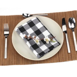 LAN&LAN - Cloth Napkins, Pack of 12 Gichy Checked Napkins, 41 x 41 cm, Washable Checked Napkins (Black)