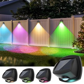AUDERWIN Solar Fence Lights Outdoor Waterproof IP65 Solar Wall Lights Outside Multicolor Led Solar Powered RGB Fence Lights Outdoor for Yard, Porch, Patio, Stairs, Pool, Backyard, Deck 4 Pack