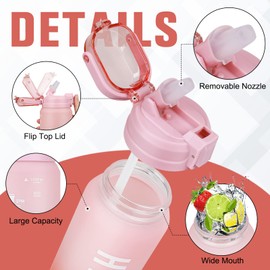 AOPREL Drinking Bottle 1 Litre with Straw, Water Bottle, BPA-Free, Leak-Proof Sports Water Bottle with Time Marking for Gym, School, Office, Camping, Running