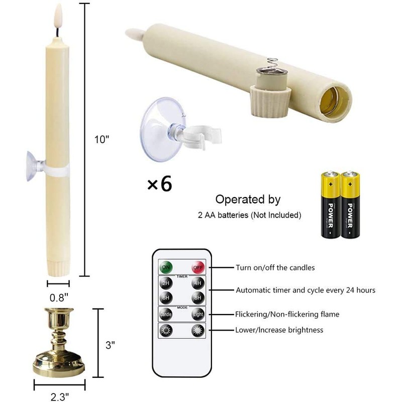 GenSwin Window Flameless Taper Candles with Remote & Timer, Battery