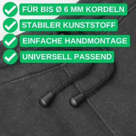 Your Day Mate Cord End Caps, Caps for Cord End of Backpack, Jumper, Jacket, Outdoor Clothing, Rope Clamp End Piece Cap Paracord, Up to diameter 6 mm, black, pack of 12