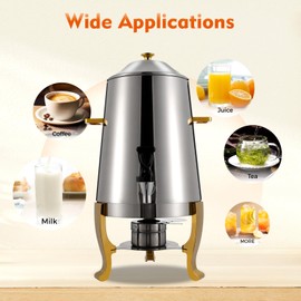 MuChaIOAK Hot Beverage Dispenser 3.43 Gallon, Beverage Dispenser Chafer Coffee Chafer Urn Gold, Stainless Steel Aluminum Alloy Tabletop Hot/Cold Drink Dispenser for Parties Buffet