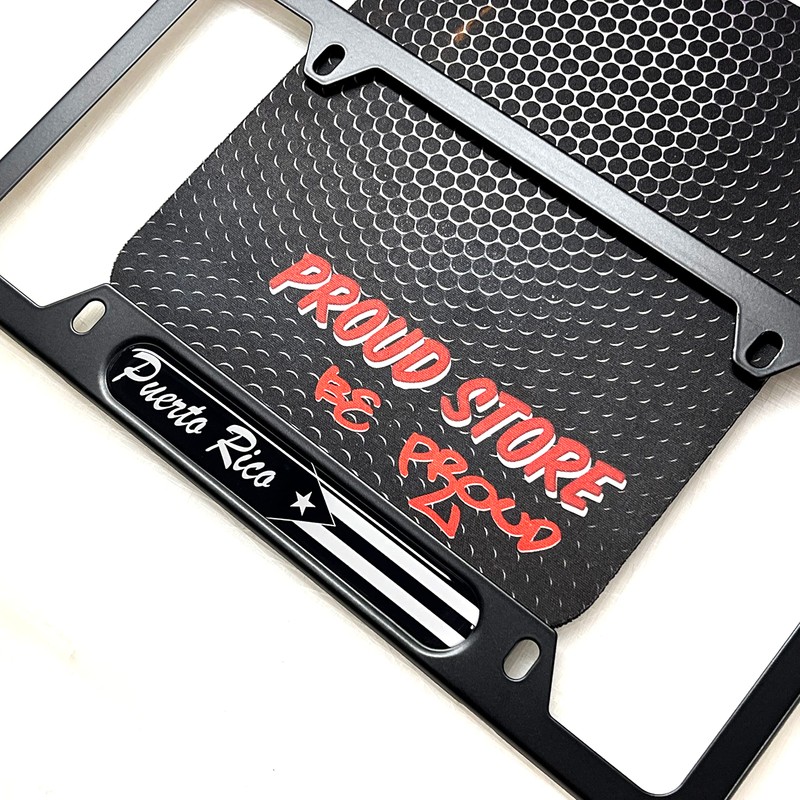 Puerto Rico Black Flag Domed Black License Plate Frame -US