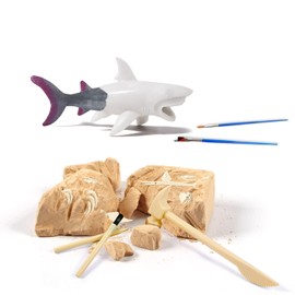 Shark Megalodon Dig Kit for Kids - Educational Fossil Excavation Set with Dinosaur Skeleton & Paintable Toys, Prehistoric Marine Life Science Activity