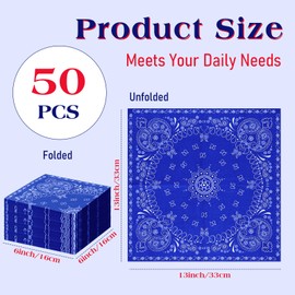 Teling 2 Ply Bandana Disposable Paper Napkin Paisley Print Western Party Bandana Cowboy Theme Western Party Supplies Dinner Lunch Napkin for Birthday, 6.3" x 6.3"(Blue)