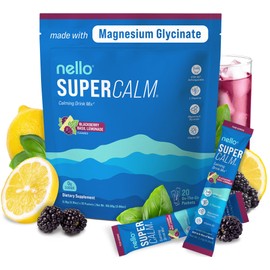 Supercalm Drink Mix -Ashwagandha KSM 66, Magnesium Glycinate & L-Theanine Supplement, Vitamin D3- Ashwagandha Root Extract- Focus and Relaxation Support (20 Travel Packets)- Blackberry Basil Lemonade
