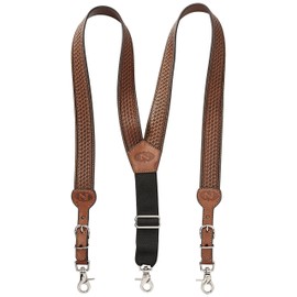 Nocona Belt Co. Men's Standard Gallus Basketweave Embossed Leather Suspenders, Tan, X-Large
